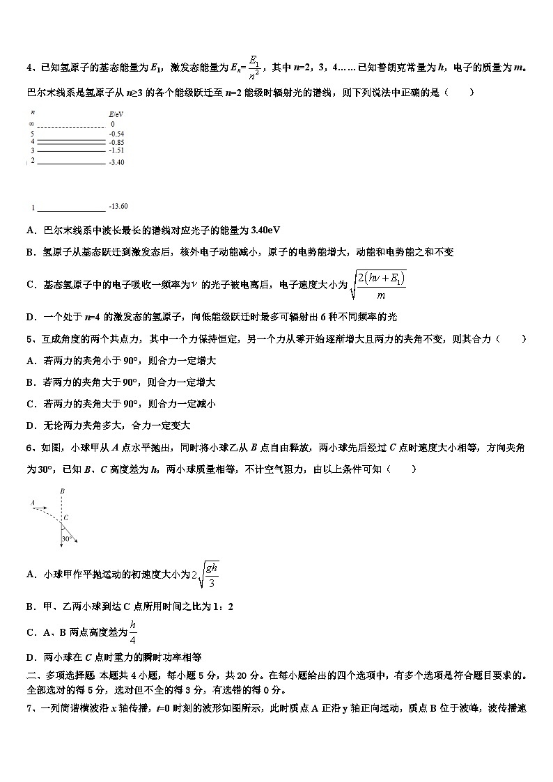 2026届山东省泰安第四中学高三第一次调研测试物理试卷含解析第2页