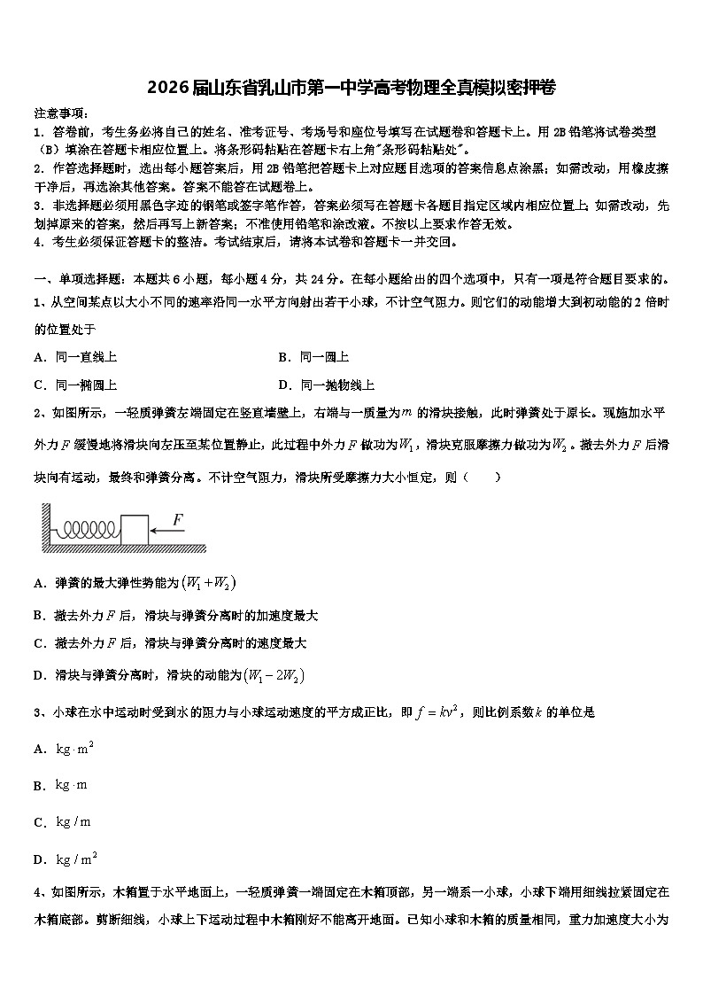 2026届山东省乳山市第一中学高考物理全真模拟密押卷含解析第1页