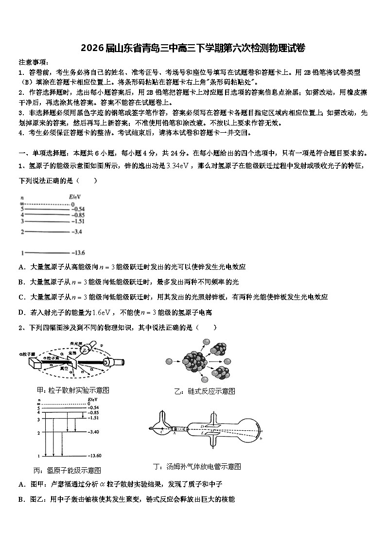 2026届山东省青岛三中高三下学期第六次检测物理试卷含解析(1)第1页