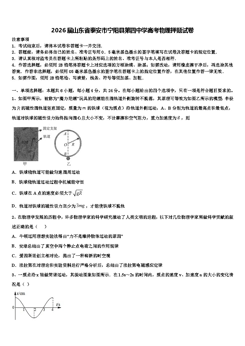 2026届山东省泰安市宁阳县第四中学高考物理押题试卷含解析第1页