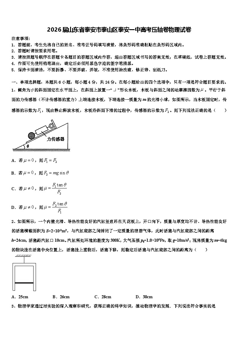 2026届山东省泰安市泰山区泰安一中高考压轴卷物理试卷含解析第1页