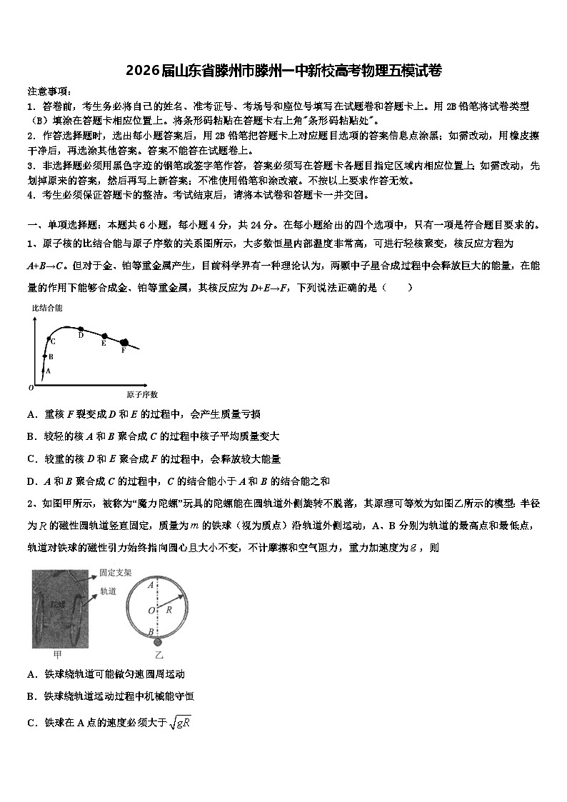 2026届山东省滕州市滕州一中新校高考物理五模试卷含解析第1页