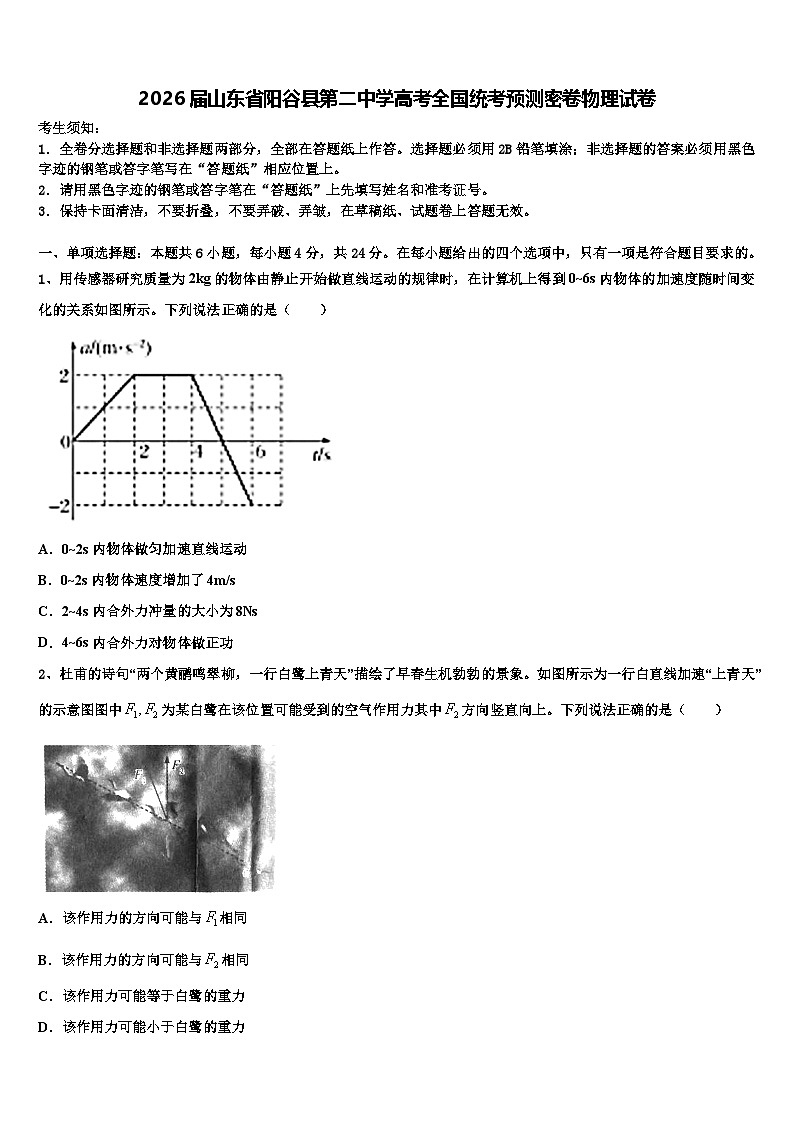 2026届山东省阳谷县第二中学高考全国统考预测密卷物理试卷含解析第1页