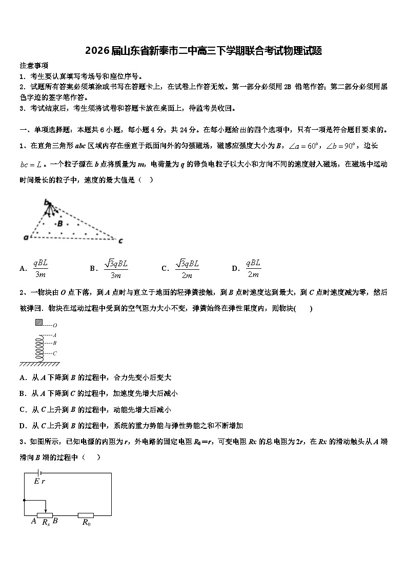 2026届山东省新泰市二中高三下学期联合考试物理试题含解析第1页