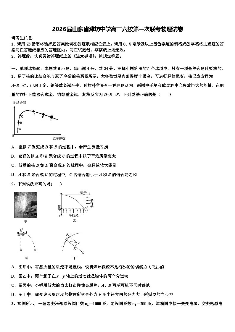 2026届山东省潍坊中学高三六校第一次联考物理试卷含解析第1页