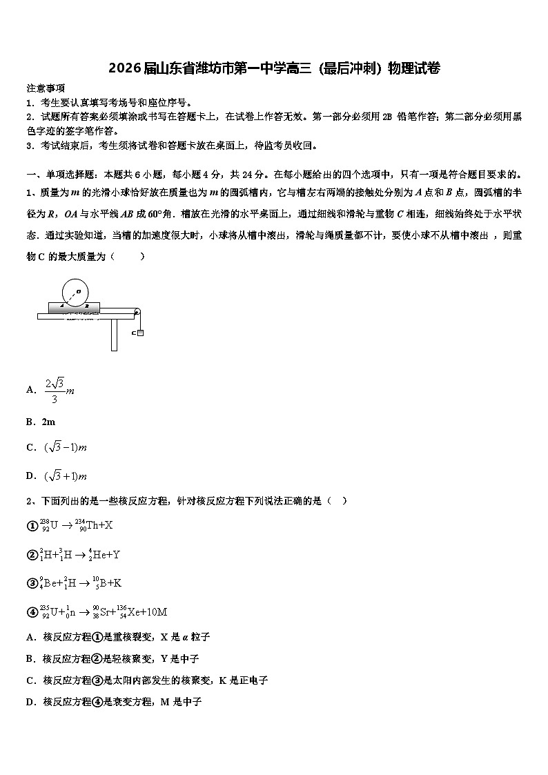2026届山东省潍坊市第一中学高三（最后冲刺）物理试卷含解析第1页