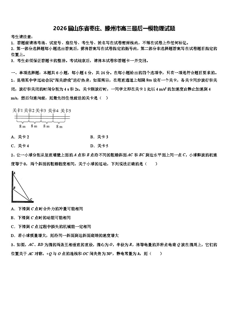 2026届山东省枣庄、滕州市高三最后一模物理试题含解析第1页