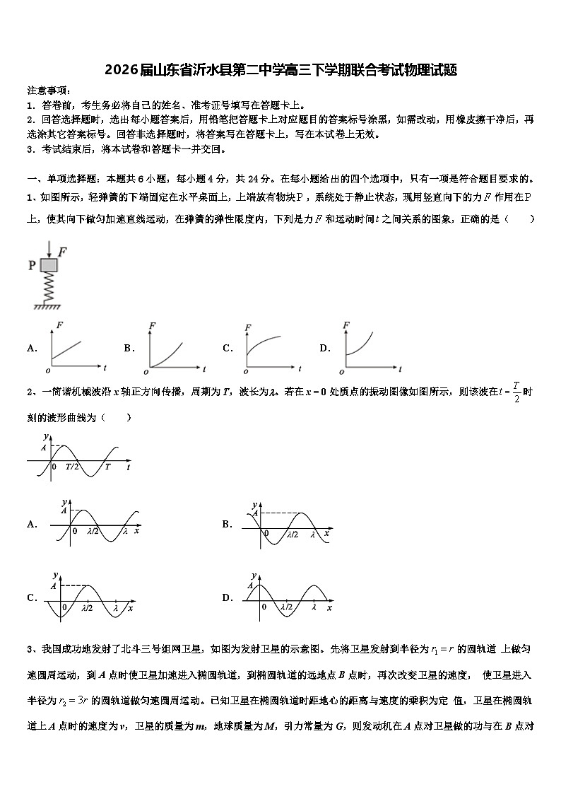 2026届山东省沂水县第二中学高三下学期联合考试物理试题含解析第1页