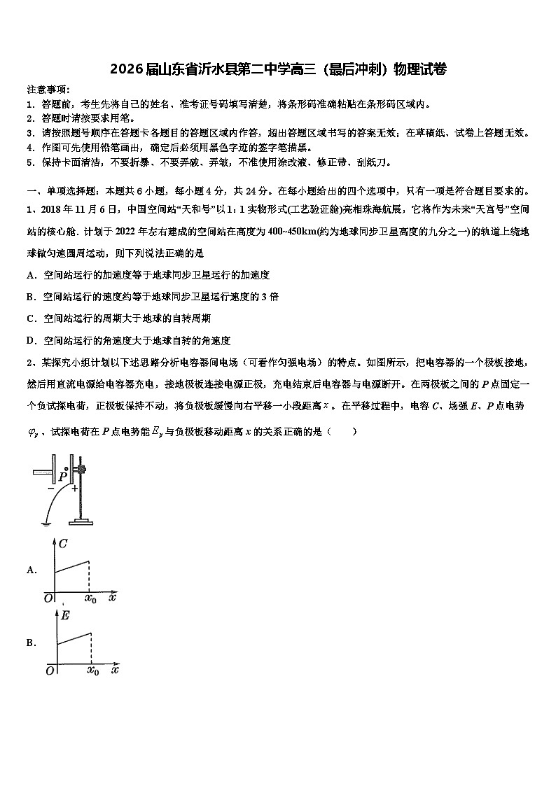 2026届山东省沂水县第二中学高三（最后冲刺）物理试卷含解析第1页