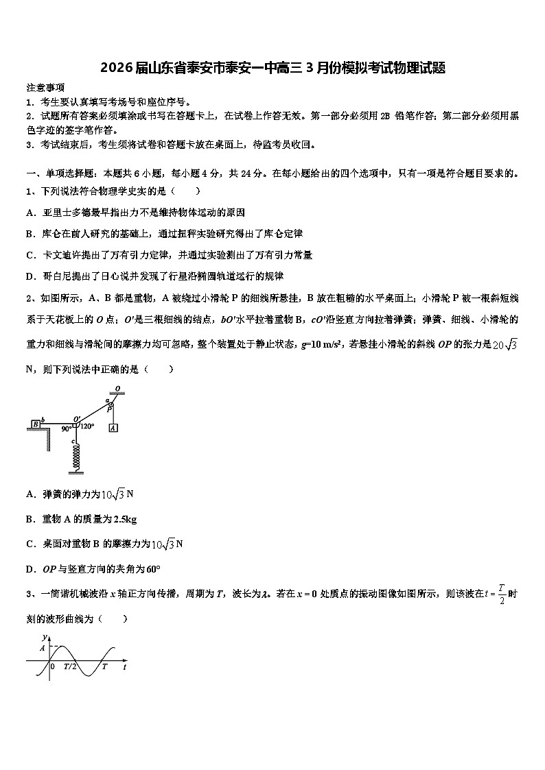 2026届山东省泰安市泰安一中高三3月份模拟考试物理试题含解析第1页