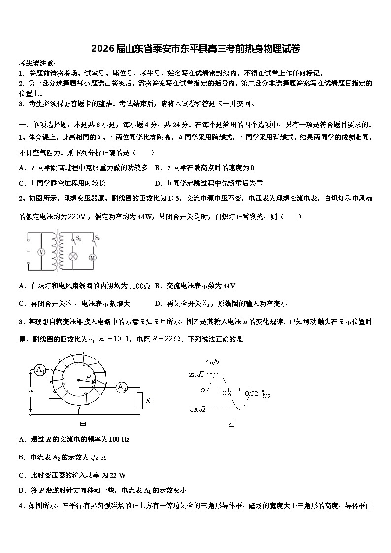 2026届山东省泰安市东平县高三考前热身物理试卷含解析第1页