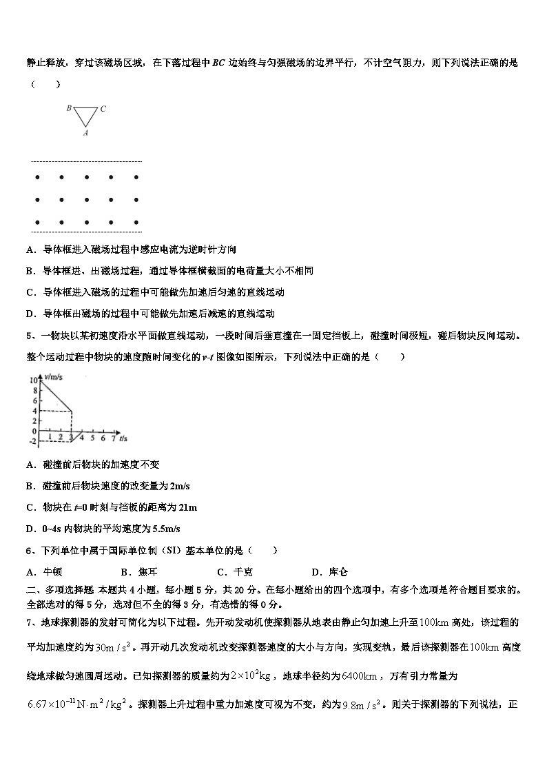 2026届山东省泰安市东平县高三考前热身物理试卷含解析第2页