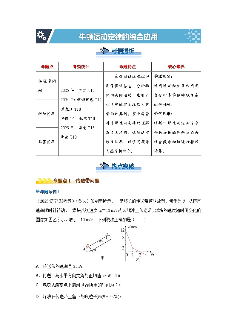 新高考物理二轮复习——牛顿运动定律的综合应用学案第1页
