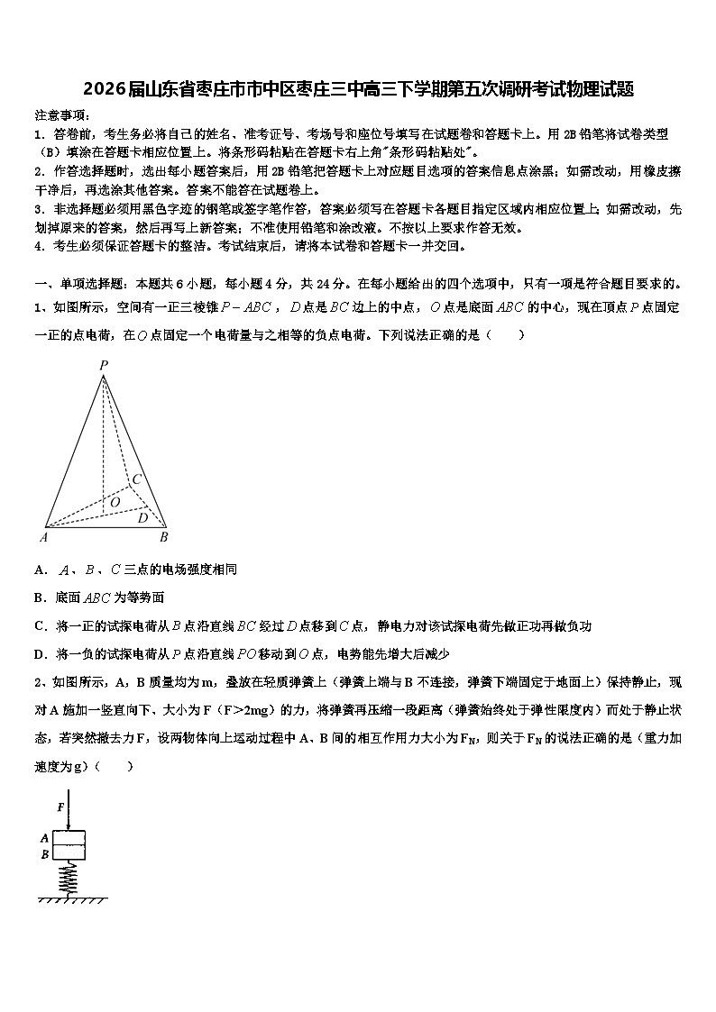 2026届山东省枣庄市市中区枣庄三中高三下学期第五次调研考试物理试题含解析第1页