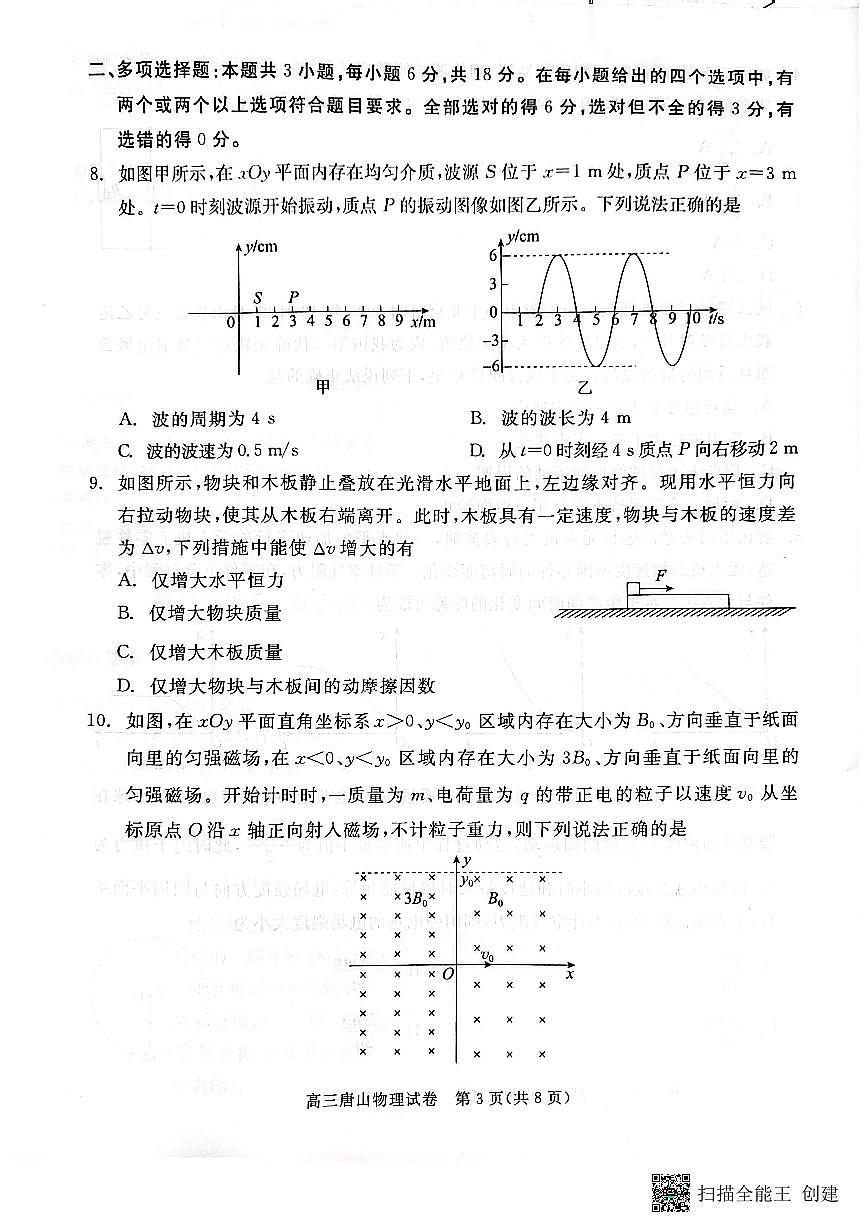 2026届河北唐山市高三下学期第一次模拟演练物理试卷第3页
