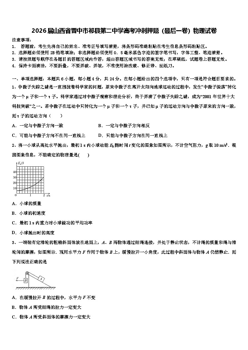 2026届山西省晋中市祁县第二中学高考冲刺押题（最后一卷）物理试卷含解析第1页