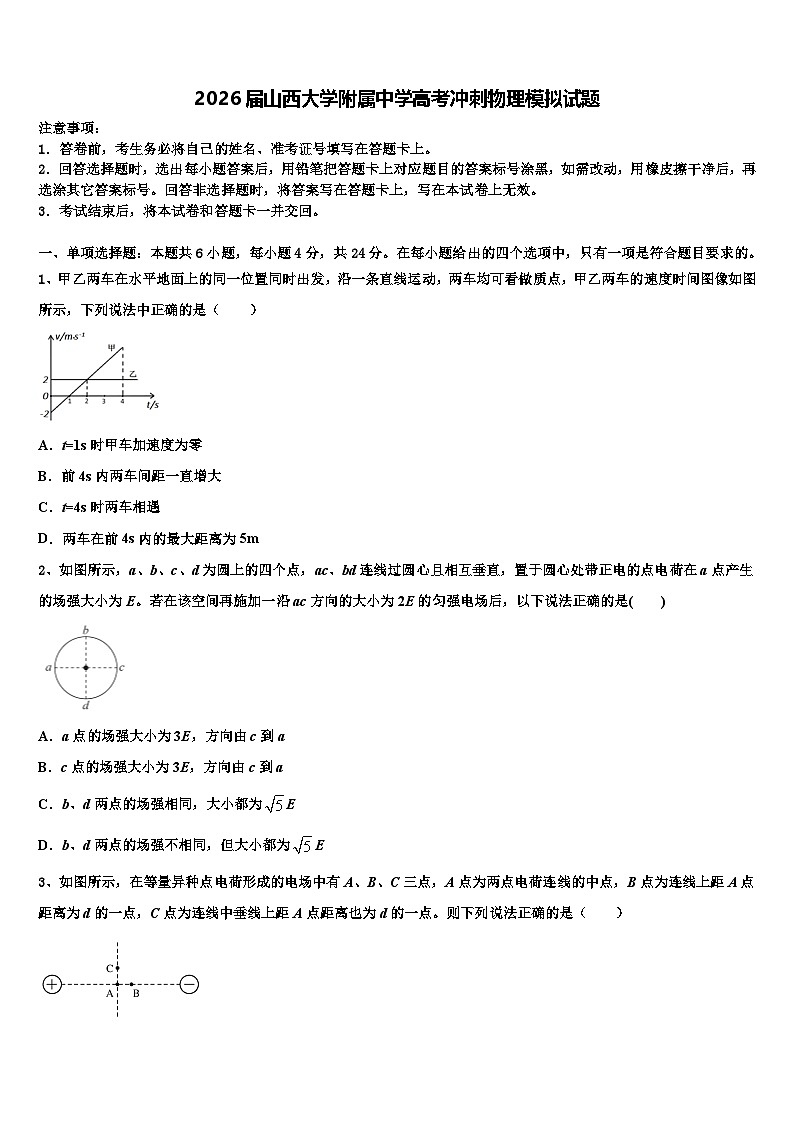 2026届山西大学附属中学高考冲刺物理模拟试题含解析第1页
