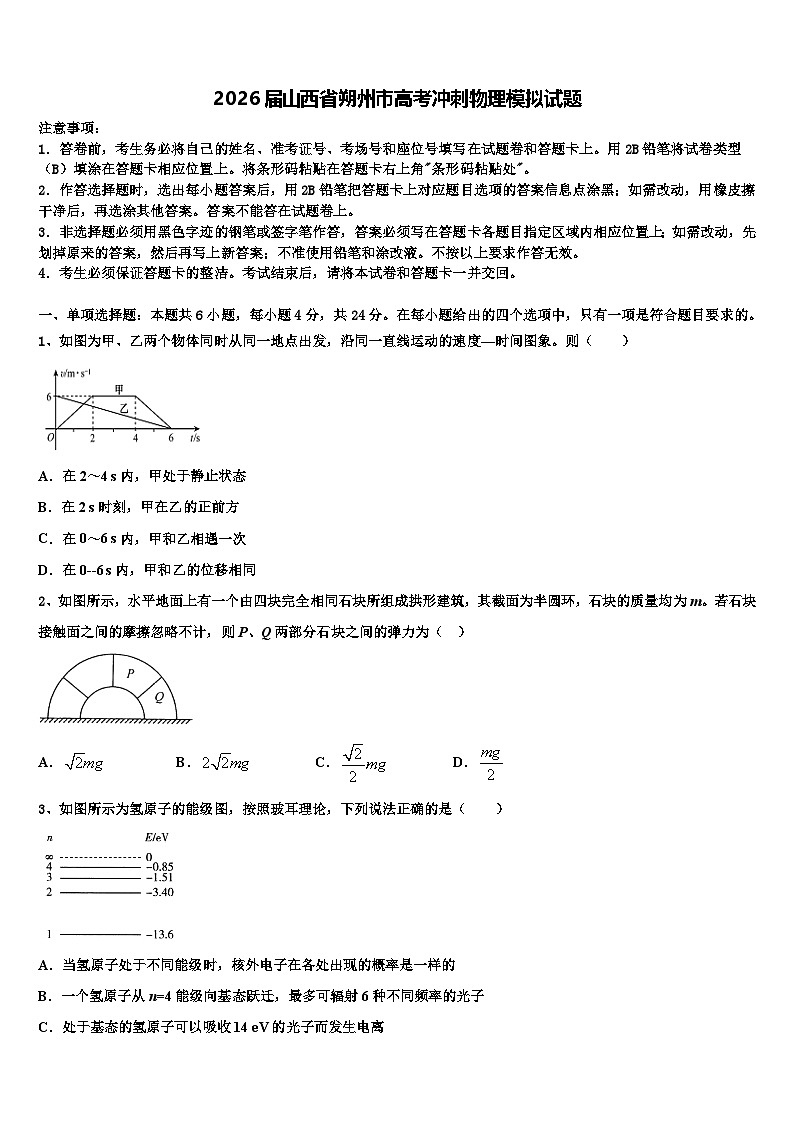 2026届山西省朔州市高考冲刺物理模拟试题含解析第1页