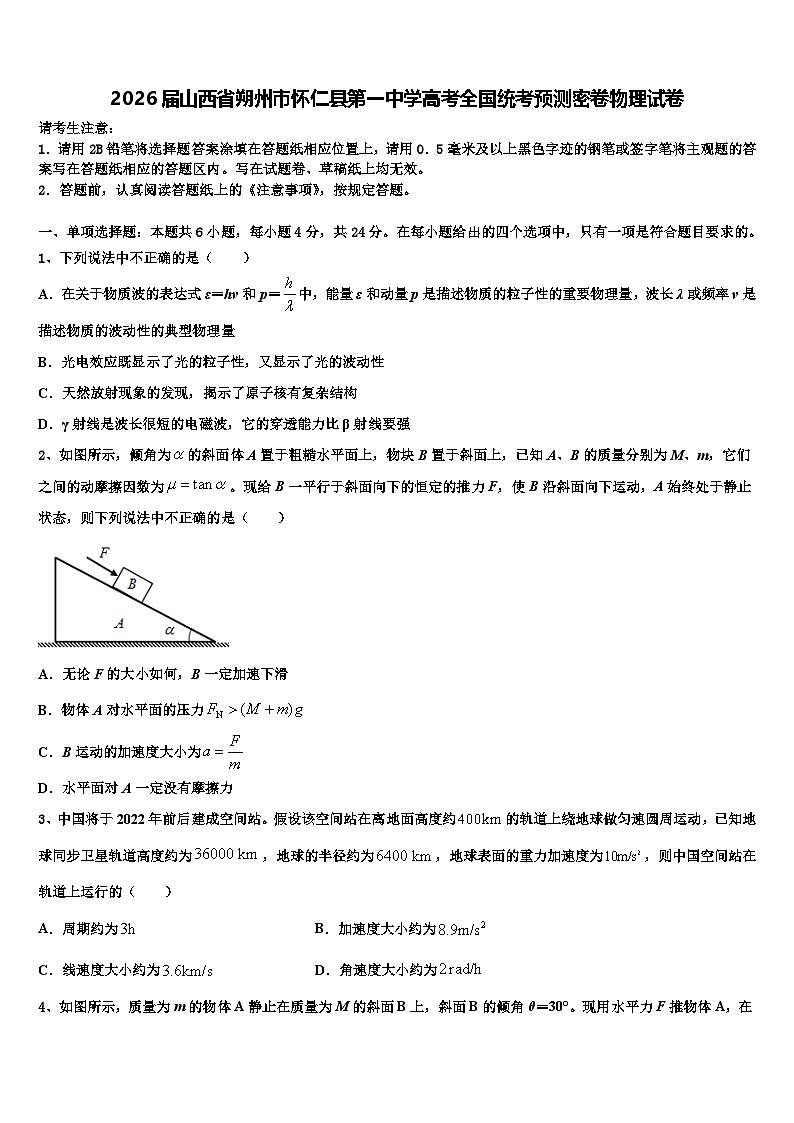 2026届山西省朔州市怀仁县第一中学高考全国统考预测密卷物理试卷含解析第1页
