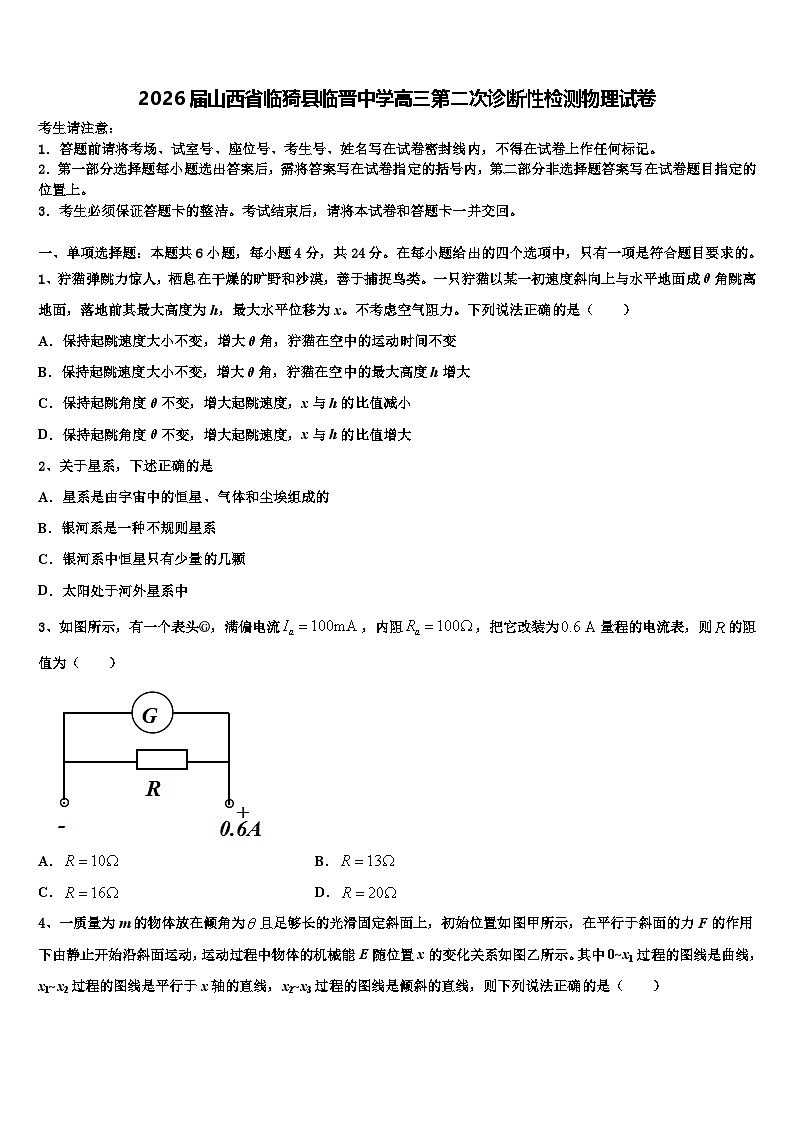2026届山西省临猗县临晋中学高三第二次诊断性检测物理试卷含解析第1页