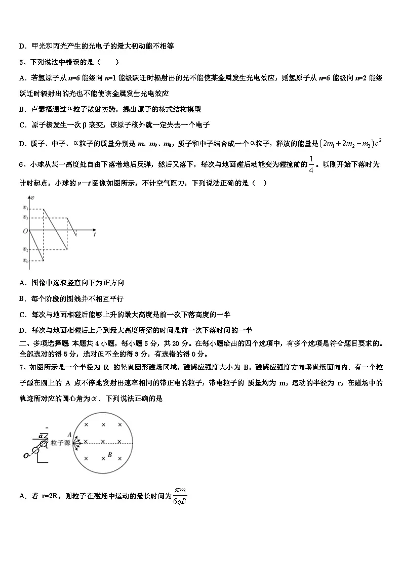 2026届山西省晋中市平遥中学高三下学期联考物理试题含解析第2页