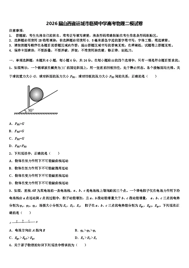 2026届山西省运城市临猗中学高考物理二模试卷含解析第1页
