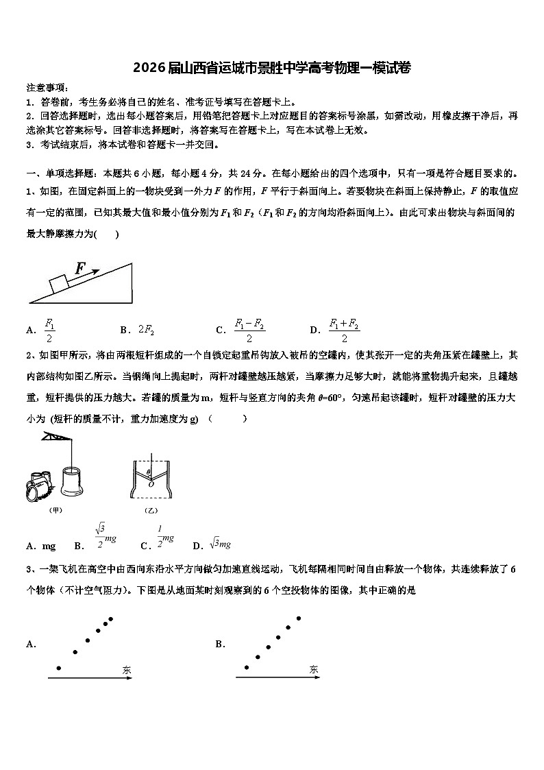 2026届山西省运城市景胜中学高考物理一模试卷含解析第1页