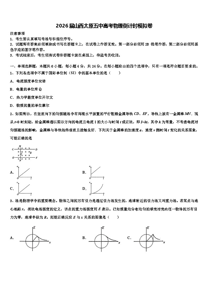 2026届山西太原五中高考物理倒计时模拟卷含解析第1页