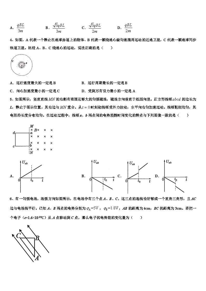 2026届陕西省眉县中学高考仿真卷物理试题含解析第2页
