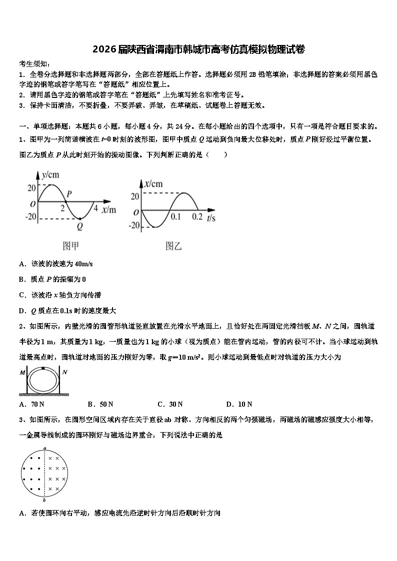 2026届陕西省渭南市韩城市高考仿真模拟物理试卷含解析第1页