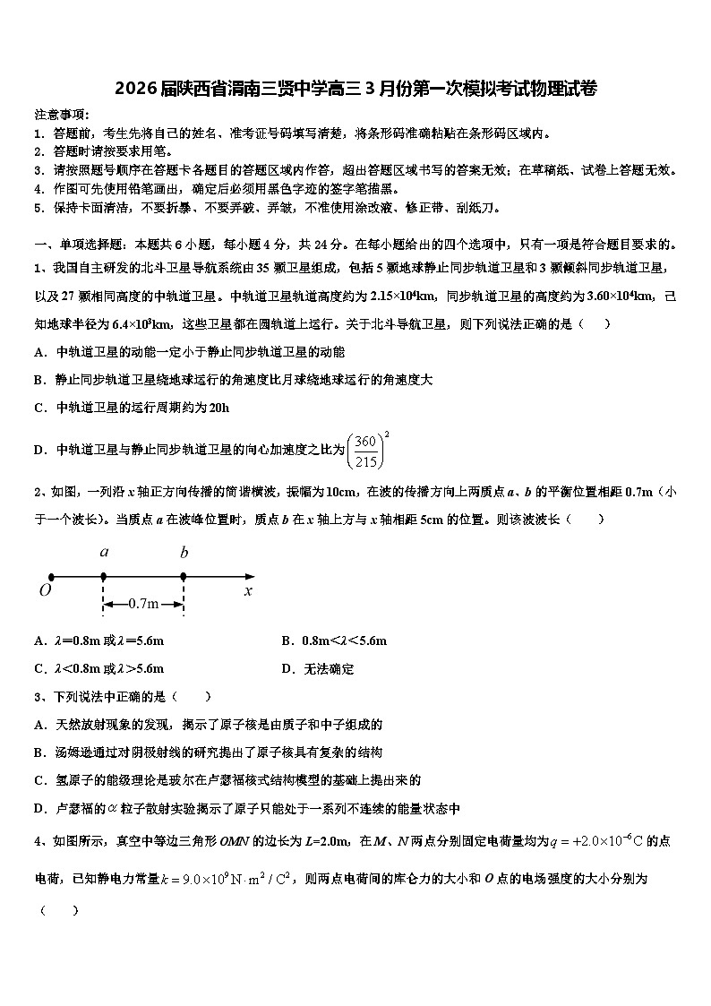 2026届陕西省渭南三贤中学高三3月份第一次模拟考试物理试卷含解析第1页