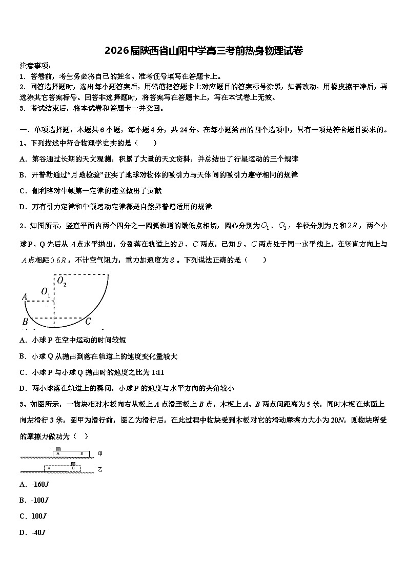 2026届陕西省山阳中学高三考前热身物理试卷含解析第1页