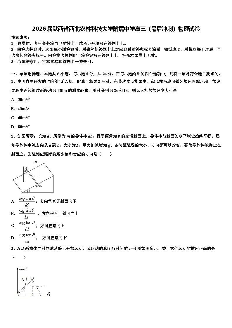 2026届陕西省西北农林科技大学附属中学高三（最后冲刺）物理试卷含解析第1页