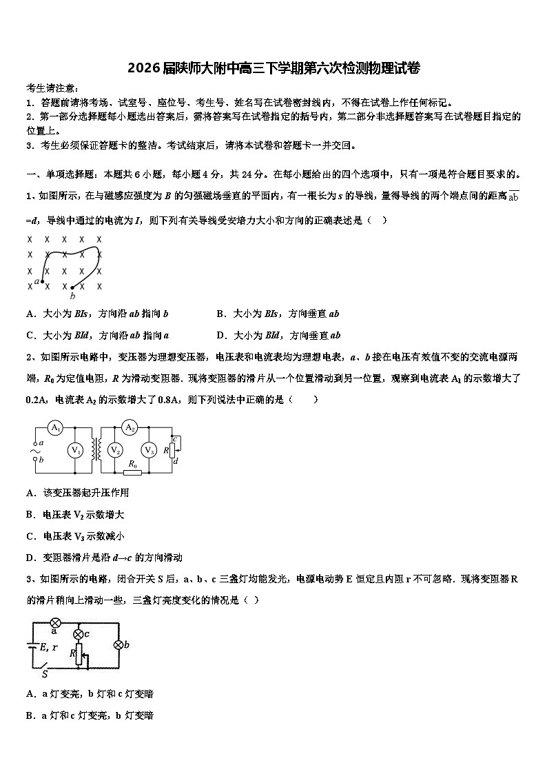 2026届陕师大附中高三下学期第六次检测物理试卷含解析第1页