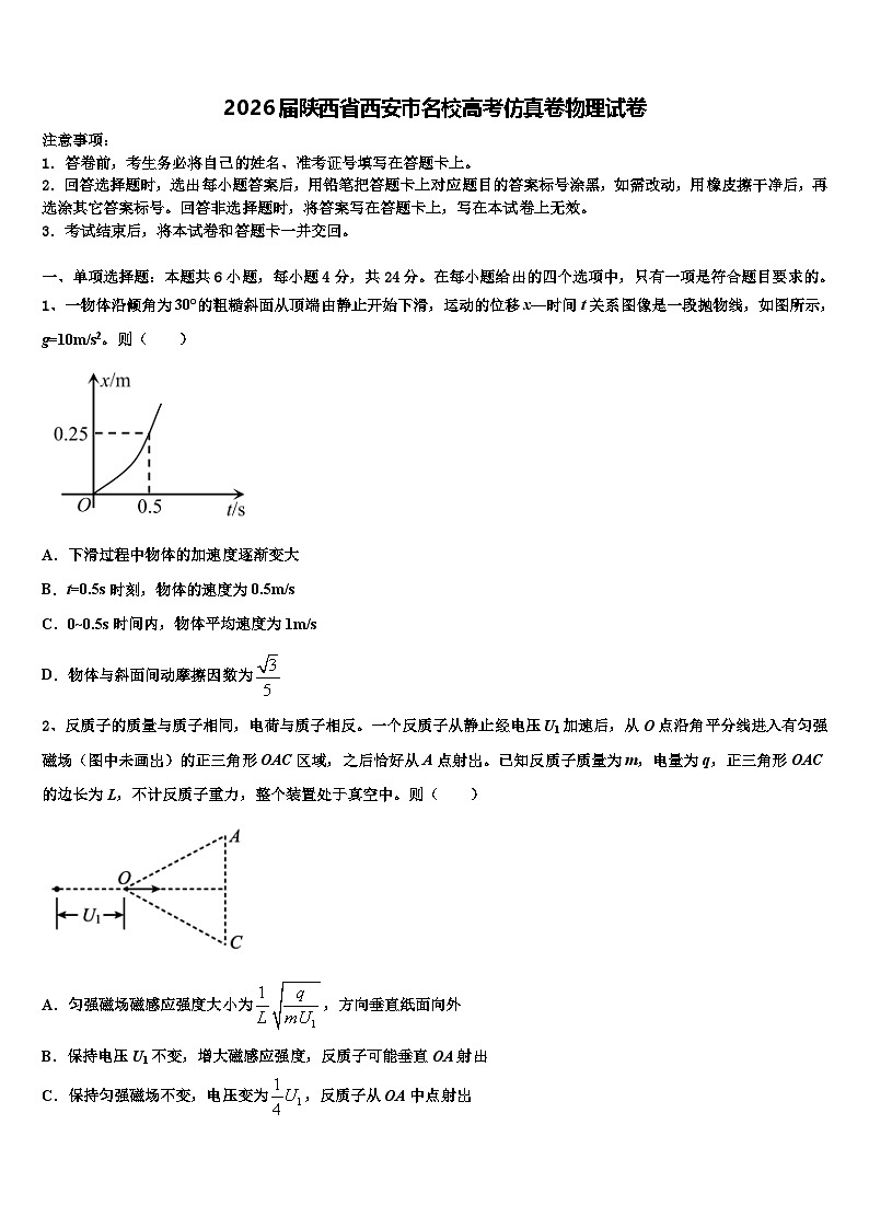 2026届陕西省西安市名校高考仿真卷物理试卷含解析第1页
