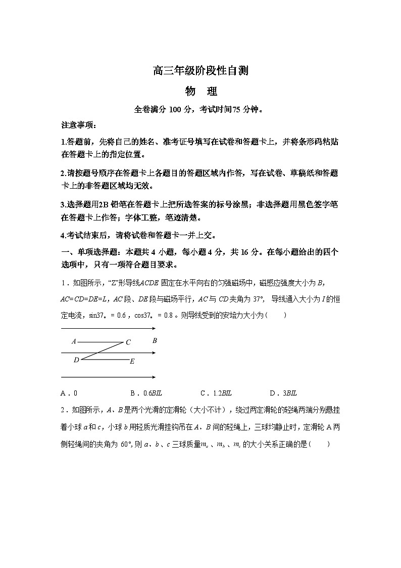 福建惠安第三中学等校2025-2026学年高三下学期阶段性自测物理试卷含答案第1页