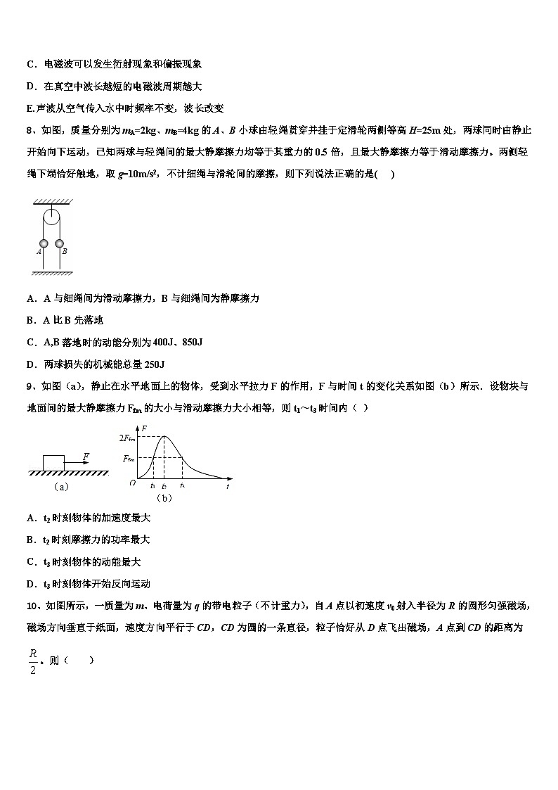 2026届陕西西安市第一中学高考适应性考试物理试卷含解析第3页
