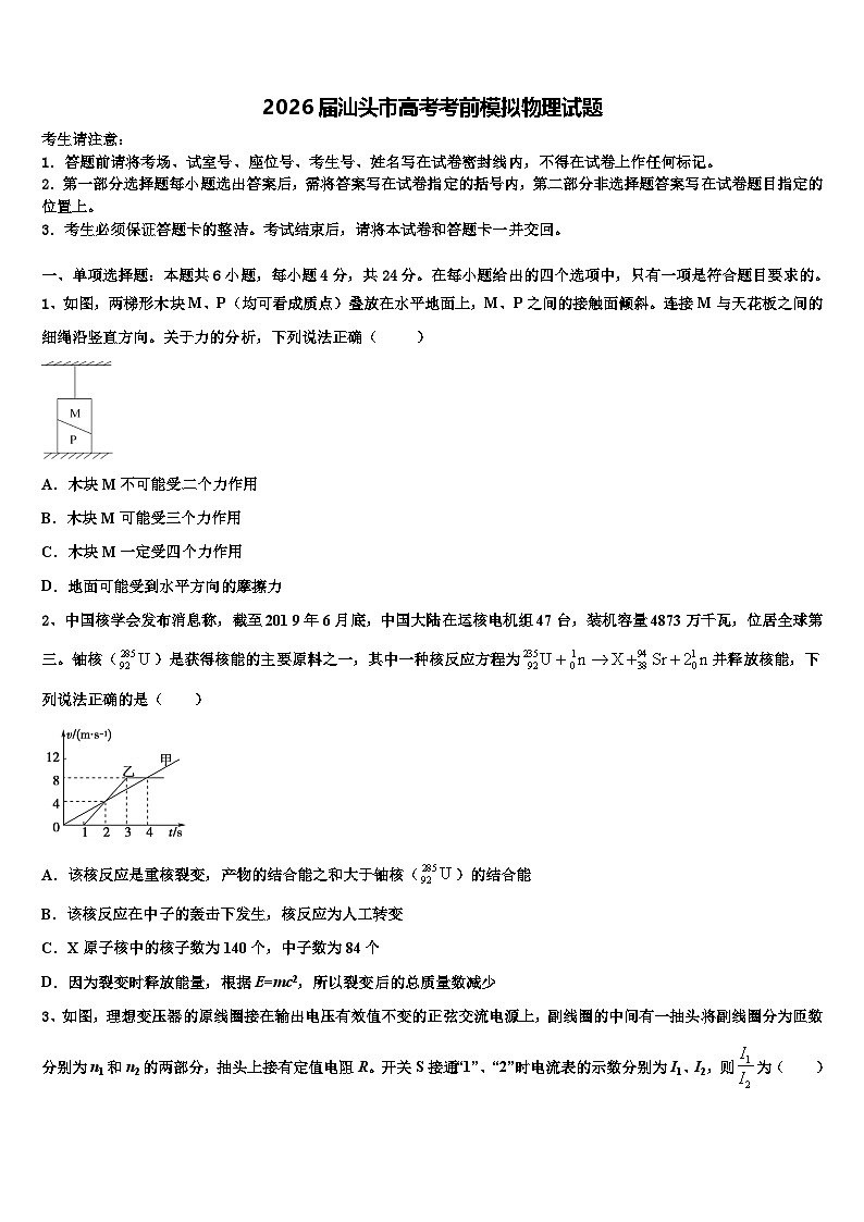 2026届汕头市高考考前模拟物理试题含解析第1页