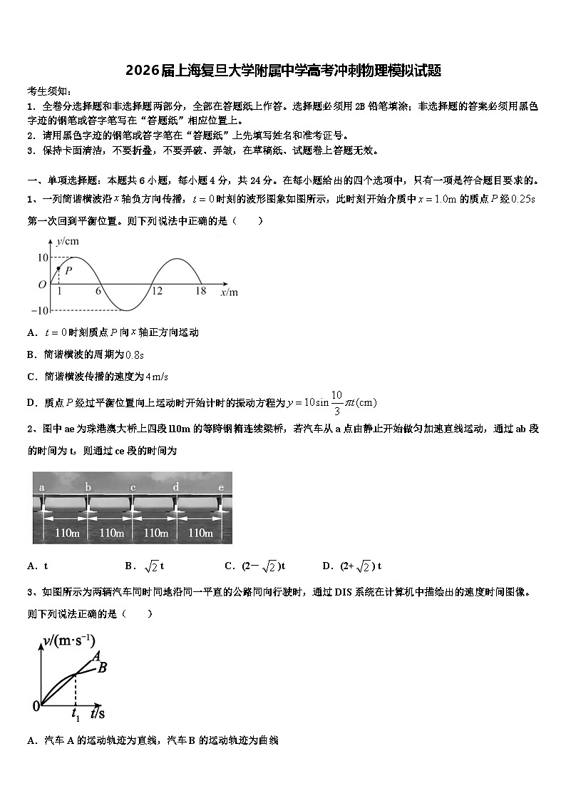 2026届上海复旦大学附属中学高考冲刺物理模拟试题含解析第1页