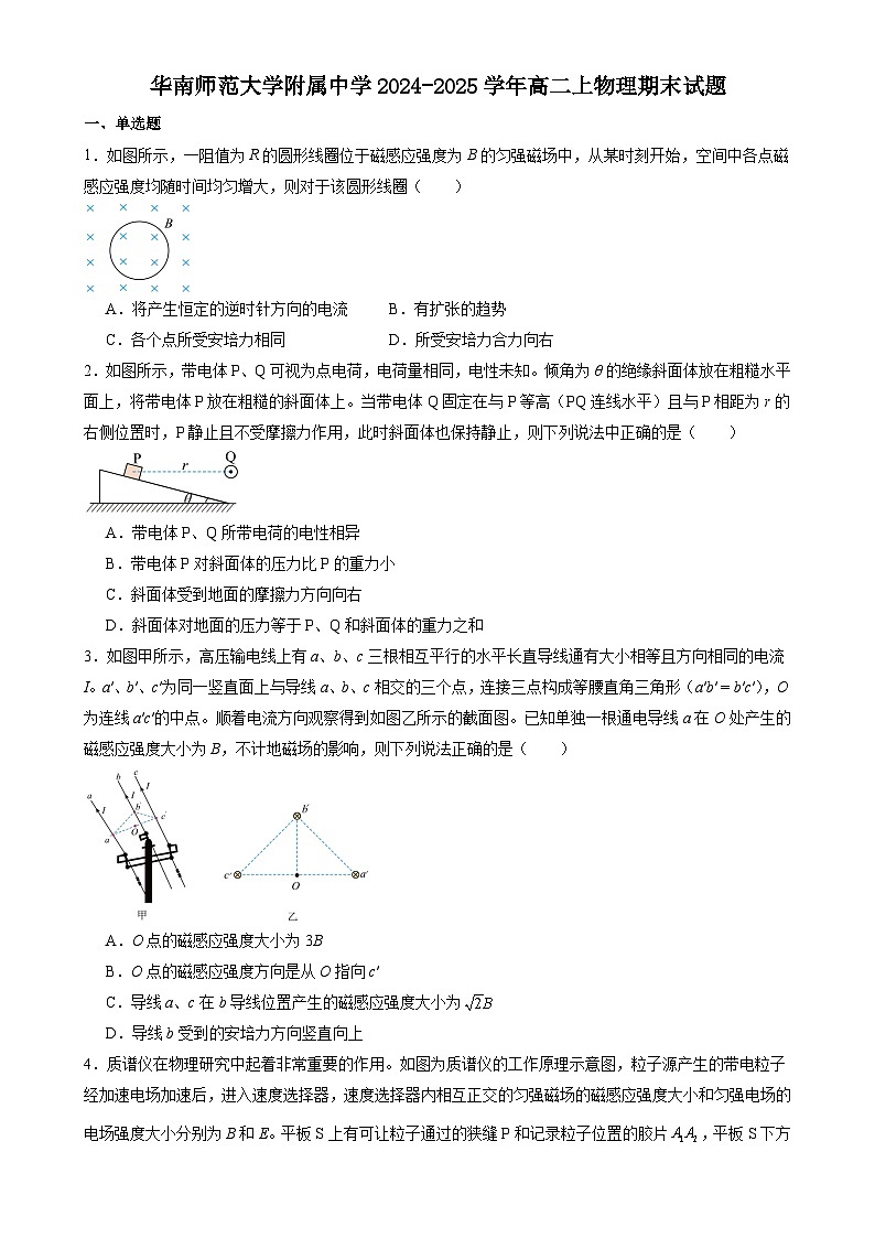 广东省广州市华南师范大学附属中学高二上学期期末物理试题-A4第1页