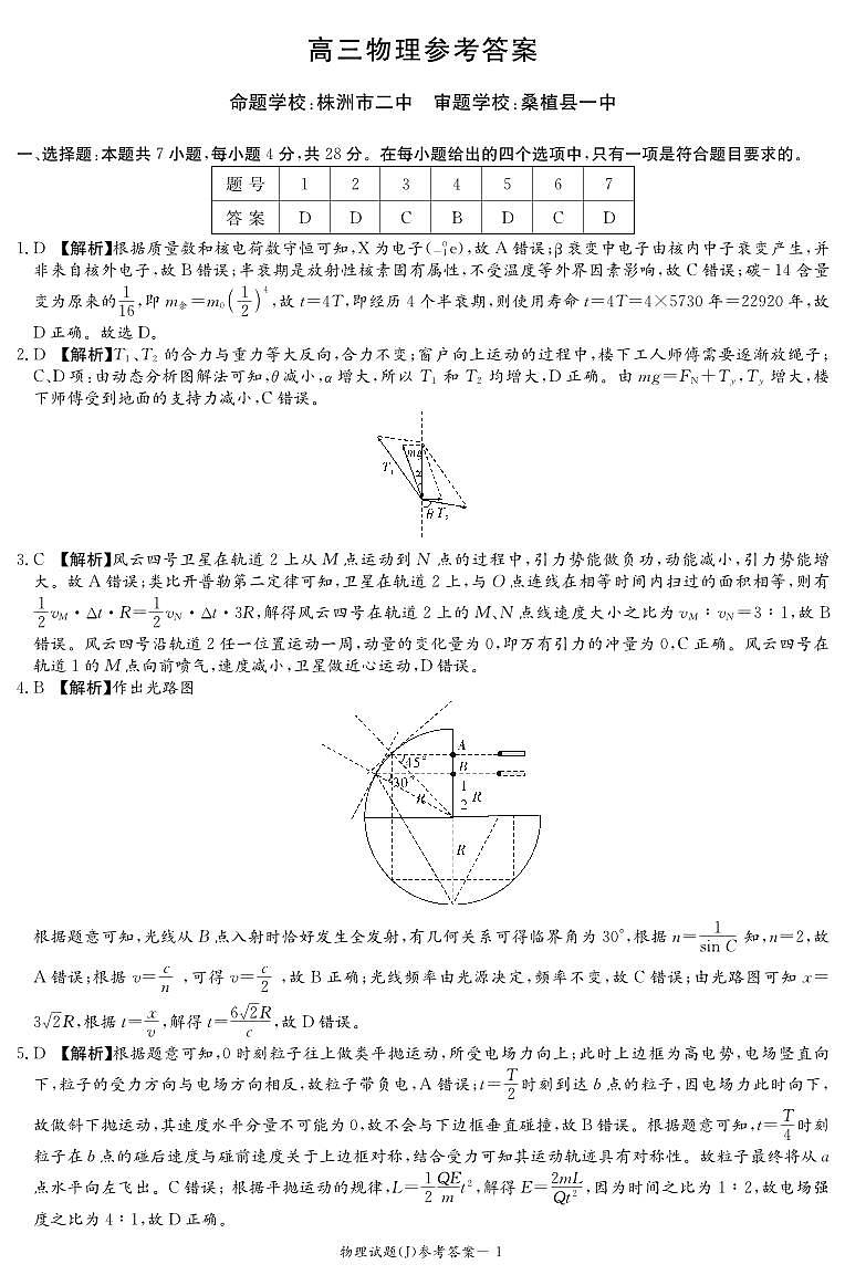湖南省九校联盟2026届高三第二次联考（暨怀化市一模）物理答案第1页
