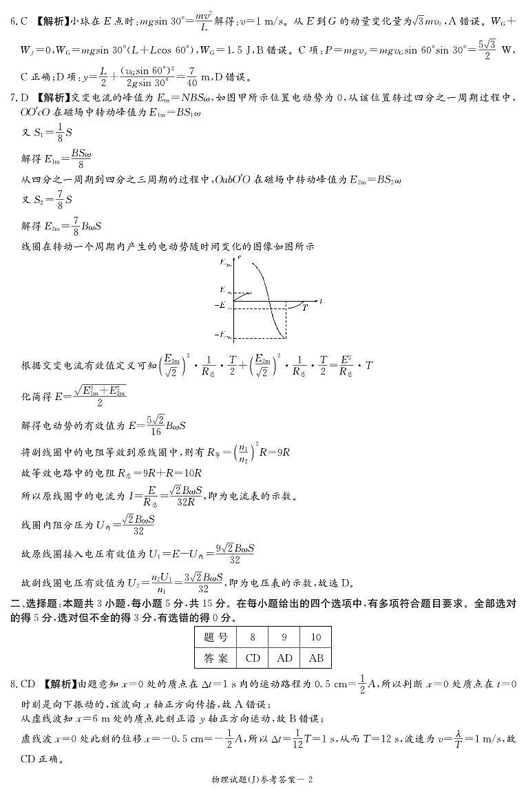 湖南省九校联盟2026届高三第二次联考（暨怀化市一模）物理答案第2页