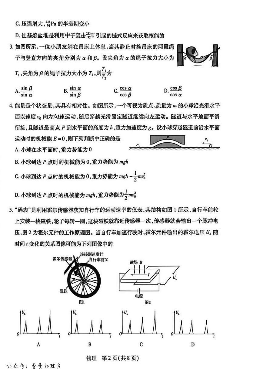 安徽合肥市第八中学2025-2026学年高三下学期3月模拟预测（二）物理试题（含答案）含答案解析第2页