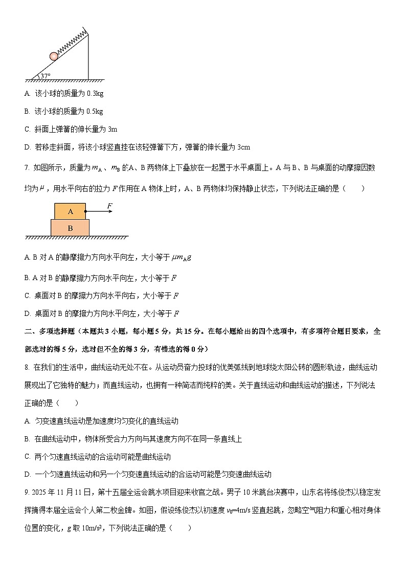 2025-2026学年贵州黔南布依族苗族自治州高一上学期期末物理试卷（学生版）第3页