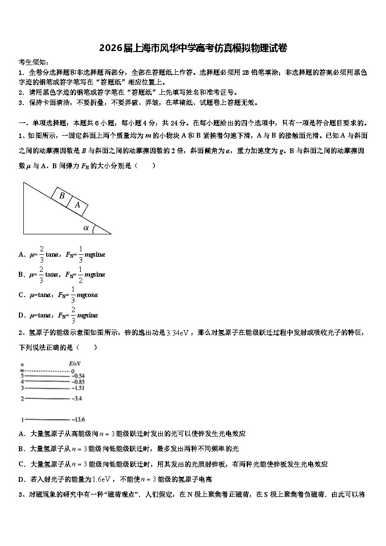 2026届上海市风华中学高考仿真模拟物理试卷含解析第1页