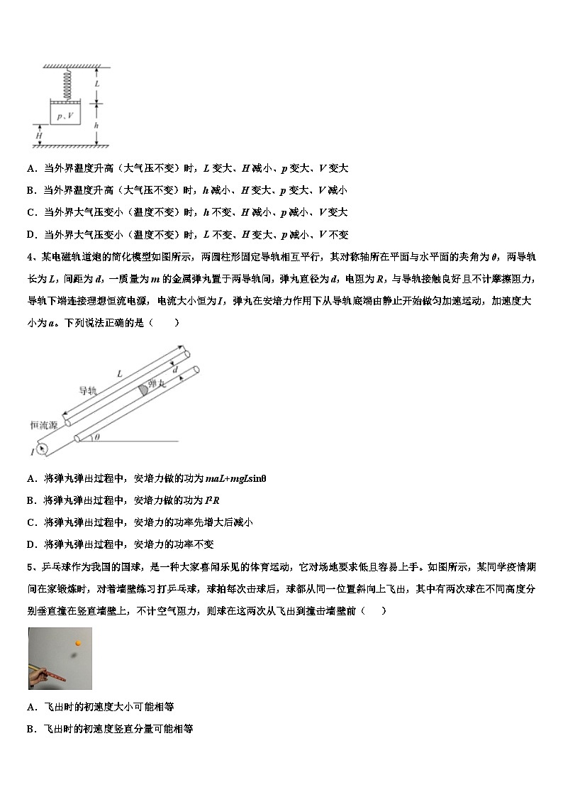 2026届上海市奉贤中学高考物理五模试卷含解析第2页