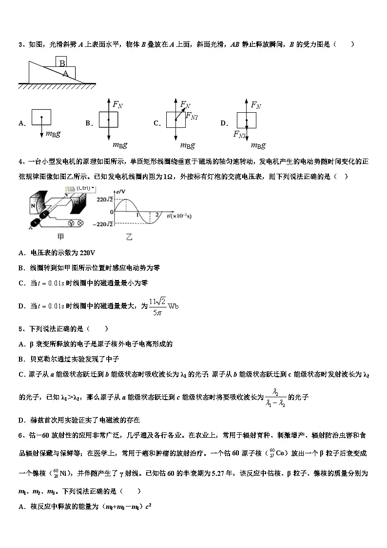 2026届上海市格致初级中学高考物理押题试卷含解析第2页