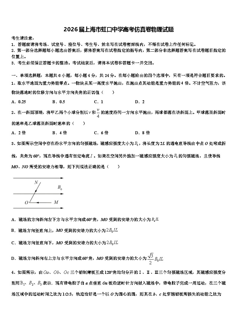 2026届上海市虹口中学高考仿真卷物理试题含解析第1页