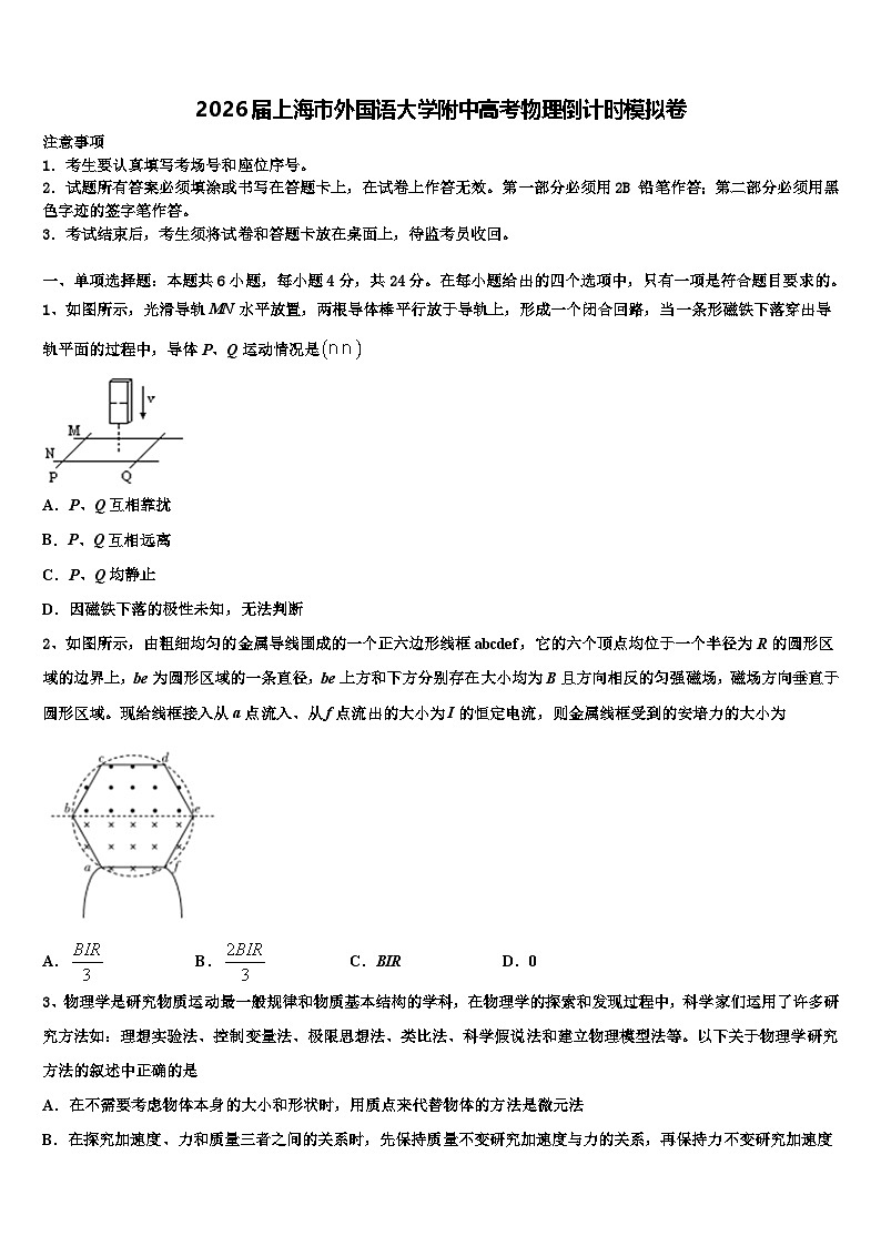 2026届上海市外国语大学附中高考物理倒计时模拟卷含解析第1页