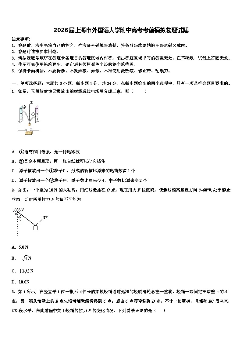 2026届上海市外国语大学附中高考考前模拟物理试题含解析第1页
